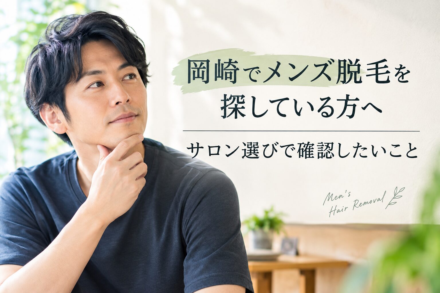 岡崎でメンズ脱毛を探している方へ、サロン選びのポイントを紹介するイメージ画像